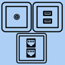 Розетки слаботочных сетей с гнездами для TV, Ethernet RJ‑45,  USB разъём